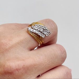 Vintage 18K GE Simulated Diamond Cluster Statement Cocktail Ring 7.25 Dynasty